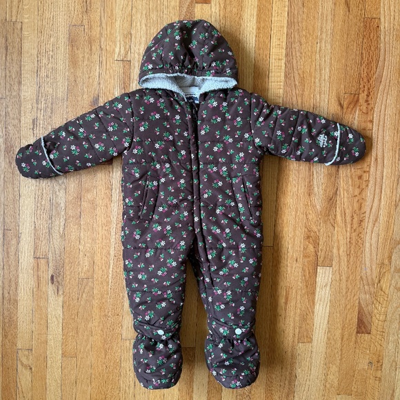 Warm, Cozy Kids Oshkosh Brown Floral Snow Suit - Picture 1 of 10